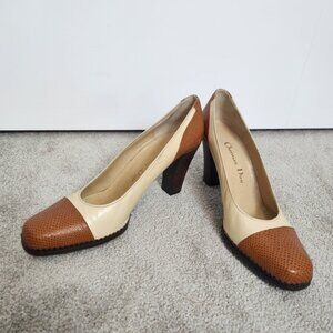 VTG Christian Dior Cream Brown Heels Pumps Size 6 1/2